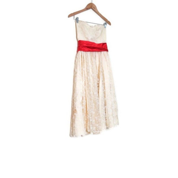 Vintage 60s 50s Creme Lace Prom Gown Dress