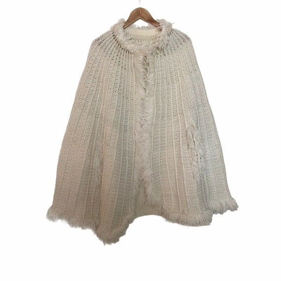 Vintage 60S Handknit Crochet Poncho - image 2