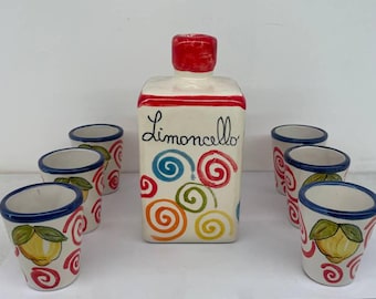 Vietri ceramic 6 Limoncello glasses set + bottle