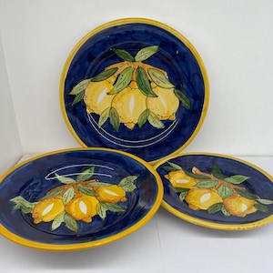 Set of 3 Ceramic plates made in Vietri sul Mare - Deep / Flat / Dessert