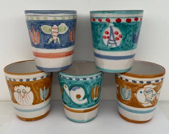 Set of mixed ceramics glasses made in Vietri sul Mare