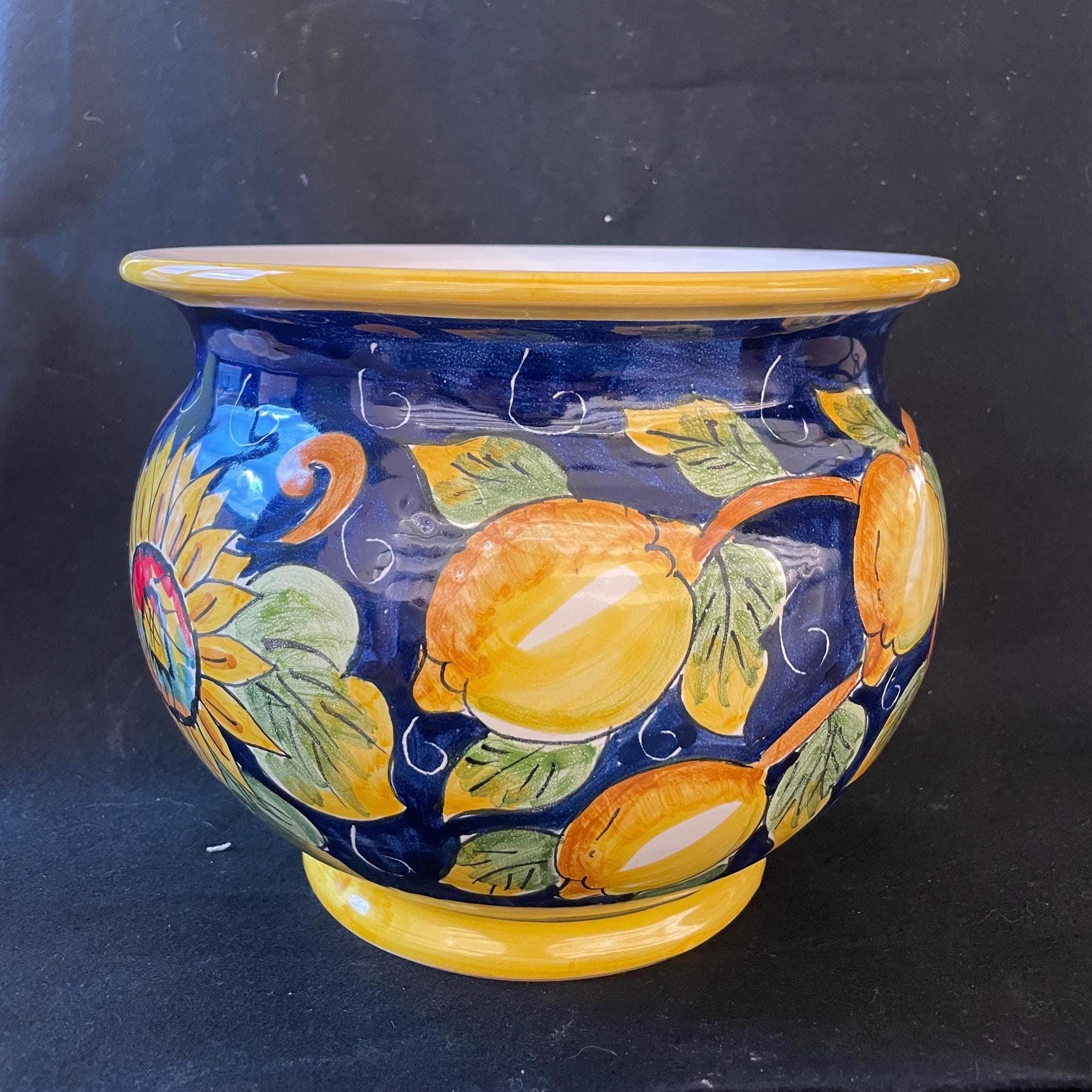 Vase Décoratif Vintage En Céramique émaillée Bleue - Made In Italy, Occasion