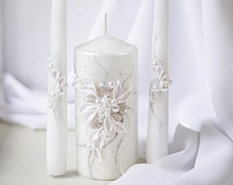 Unity candle set for wedding - Wedding décor & Wedding accessories - Candle sets - 6 Inch Pillar and 2 10 Inch Tapers - Best Unity candle