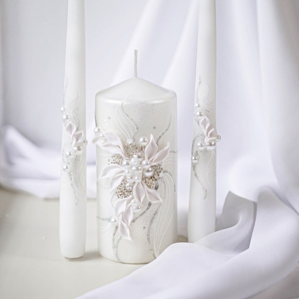 Unity candle set for wedding - Wedding décor & Wedding accessories - Candle sets - 6 Inch Pillar and 2 10 Inch Tapers - Best Unity candle