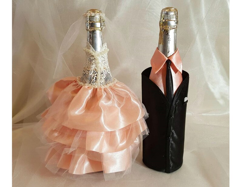 Bride and Groom Wine Bottle Covers Wine bottle dressup for Etsy