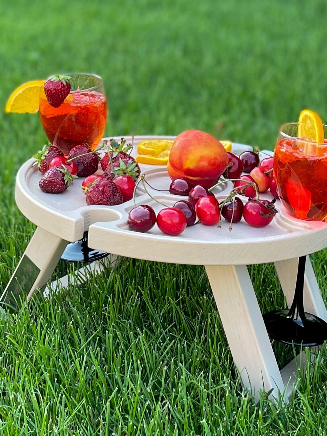 Outdoor Wine Picnic Table Wood Table With Glass Holders and Etsy