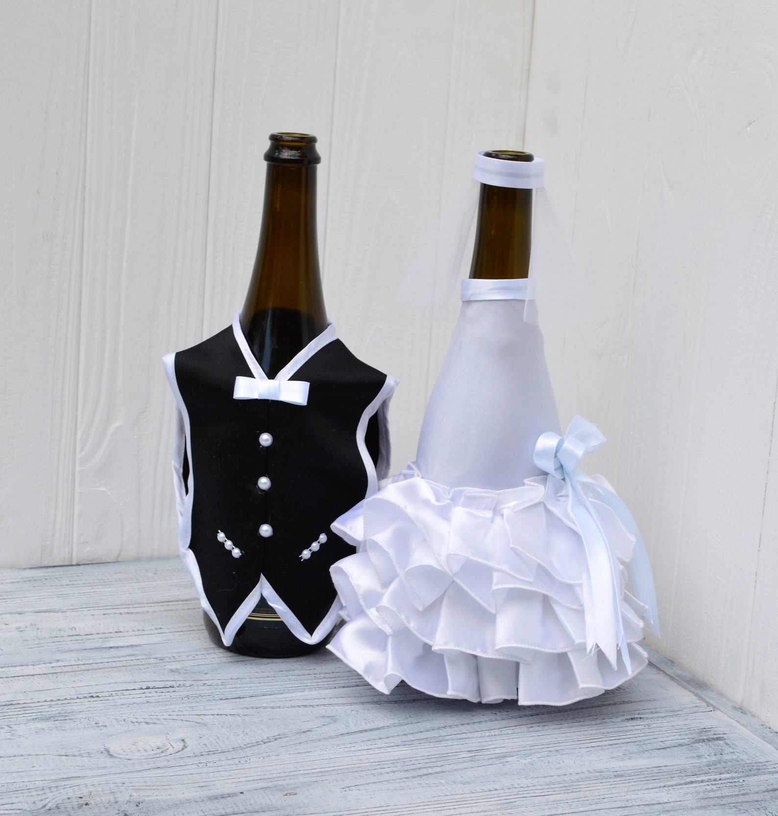 Bride and Groom Wine Bottle Covers Wine bottle dressup for Etsy