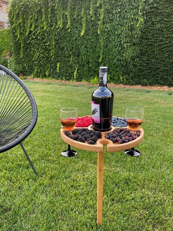 Portable Folding Wine Picnic Table Wood Outside Table for Outdoors