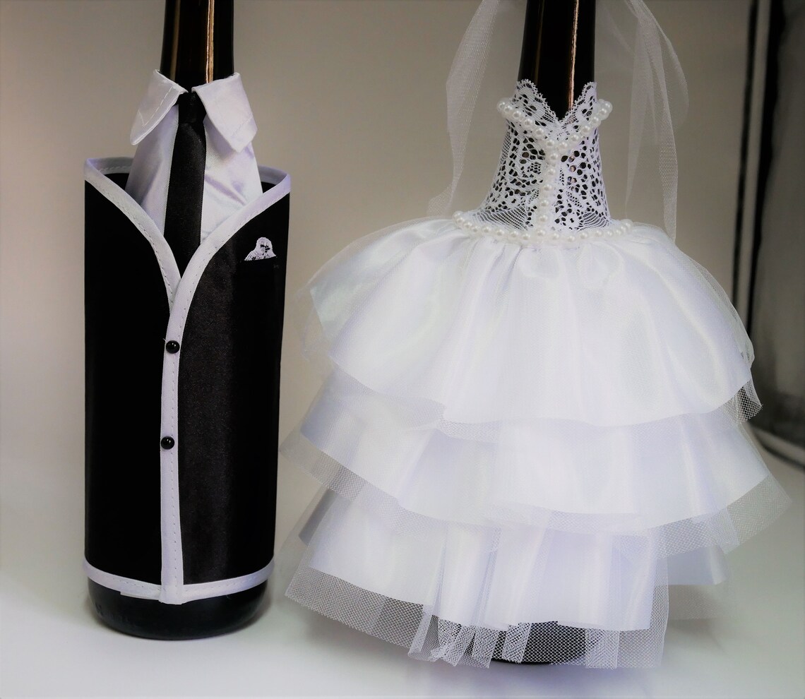 Bride and Groom Wine Bottle Covers Wine Bottle Dressup for Etsy