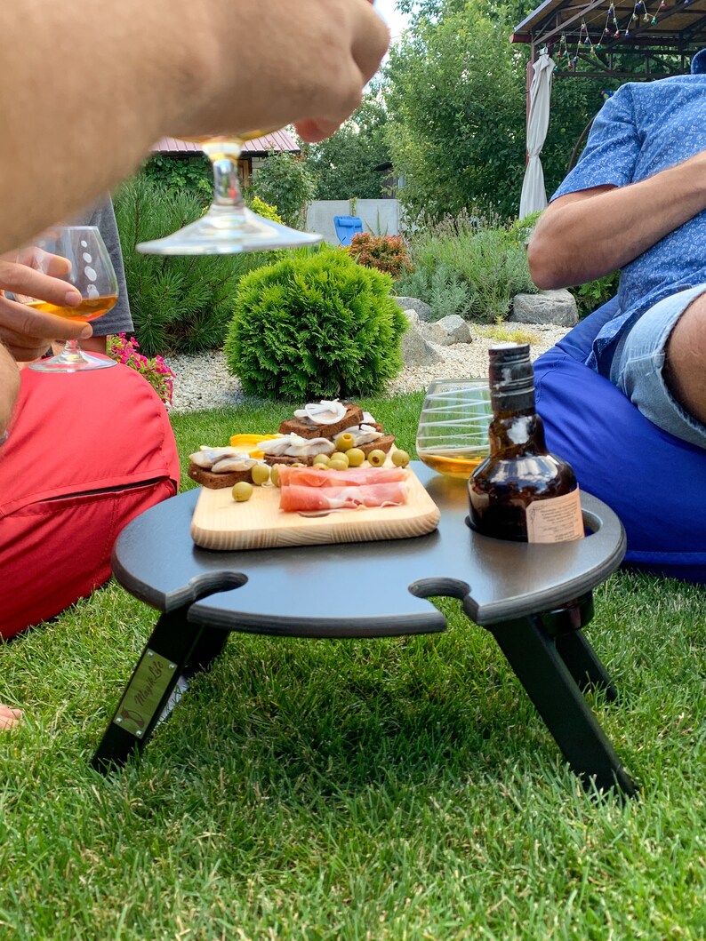 Stylish Folding Wine and Champagne Picnic Table With Glass Etsy