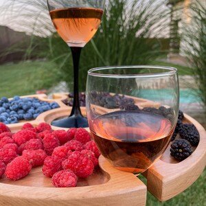 Portable Folding Wine Picnic Table Wood Outside Table for Outdoors Small Table with Holder for Glasses Cheese and Snack Board image 3