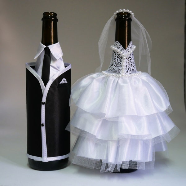 Bride and Groom Wine Bottle Covers Wine bottle dress-up for Weddings Wedding Gifts For the Couple Fun Wine Bottle Covers Wedding Centerpiece