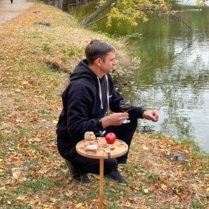 Portable Folding Wine Picnic Table Wood Outside Table for Outdoors Small Table with Holder for Glasses Cheese and Snack Board image 9