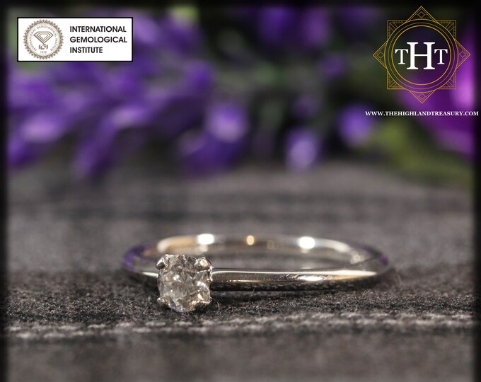Platinum 950 IGI Certified 0.30ct Round Brilliant Natural Diamond H/SI1 Ex/Ex/Ex Engagement Wedding Solitare Tapered Ring Size N - 6 1/2