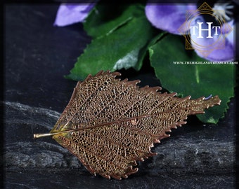 Simple Elegant Birch Tree Leaf Coated in 22ct 22kt 916 Rose Gold Pin Brooch / Pendant