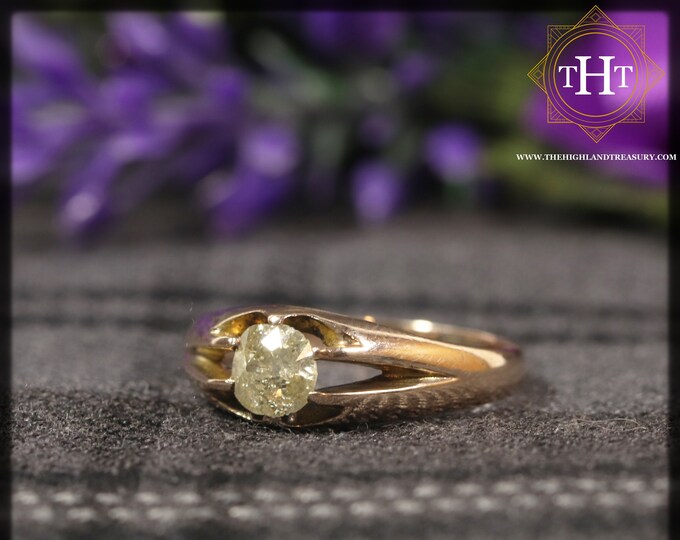 Antique Late Victorian 18k 18ct 750 0.70ct Old Mine Cushion Cut Solitaire Yellow Natural Diamond Gemstone Gypsy Ring Ring Size K 1/2 - 5 3/8