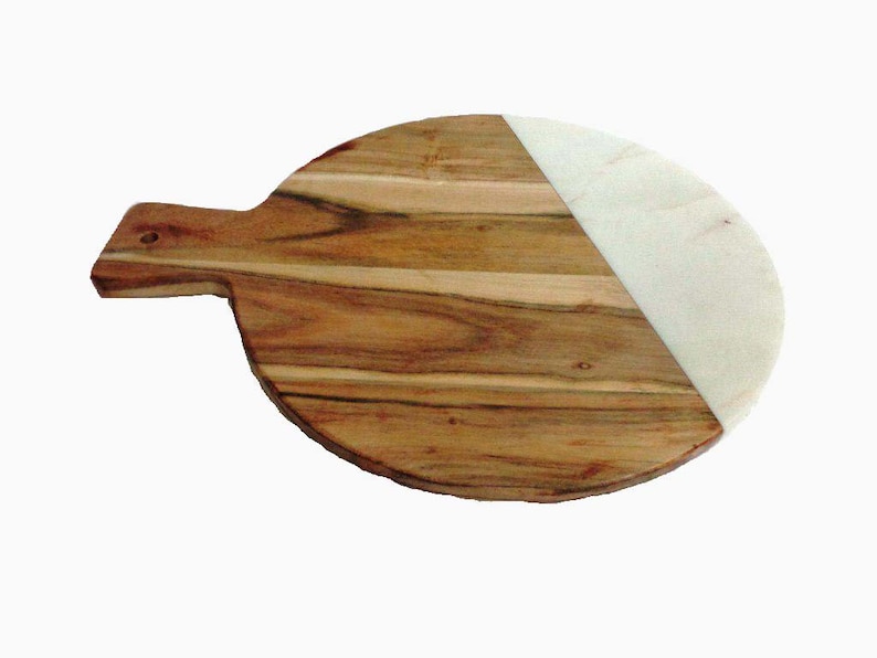 Acacia Wood And White Marble Round Chopping Board