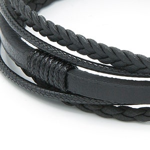 Men's Black Multi-layered Genuine Leather Bracelet with Magnetic Clasp 20.5cm / 8.07inch Gift for Him, Birthday, Anniversary Christmas Gift