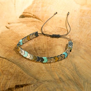 Men&#39;s Hematite Stone Adjustable Beaded Bracelet, Silver,Gold&Blue Arrow Shaped Hematite Stones, Christmas, Anniversary, Birthday Gift