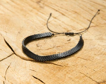 Herren Matt Schwarz Hämatit Pfeil Perlen verstellbar gekordelt Armband, Naturstein, für Geburtstag, Weihnachten, Jubiläum Geschenke für ihn