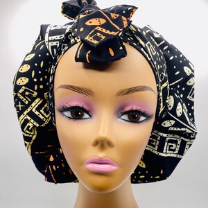 Handmade Ankara SATIN LINED Adjustable Tie Bonnet that is versatile as a Scrub Cap  African Fabric Print Loc Cap Reversible Head wrap