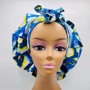 Handgefertigte Ankara Satin gefütterte verstellbare Krawattenmütze, afrikanische Kopftuch, afrikanische Print Kopftuch, Kopftuch, Luxus Seide Kopftuch