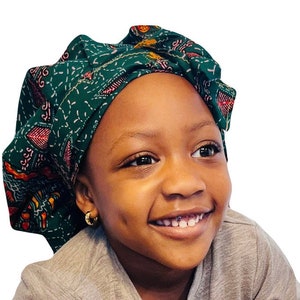 Children Handmade Ankara Satin Lined Adjustable Tie Bonnet, African Headwrap, African Print Headwrap, Headtie, Kids Luxury Silk Headwrap