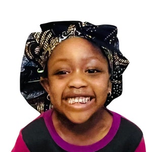 Black Kids Slip-Free Ankara SATIN LINED  Bonnet, Kids Ankara Headwrap, Children Stay on Sleep Bonnet, Kids Sleep Cap, Cute Hair Accessory