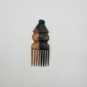 African Hut Carved African Ebony Wood Comb, Authentic, Afro Pick, Wood Hair Pick, Wood Comb, Home Decor, Decorative comb, Beard Comb