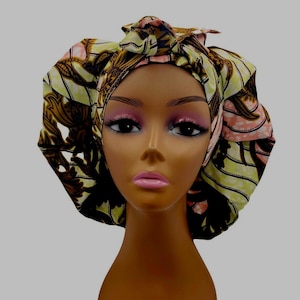 Fatima Handmade Ankara Satin gefütterte verstellbare Krawattenmütze, afrikanische Kopftuch, afrikanische Kopftuch, Kopftuch, Luxus Seide Kopftuch