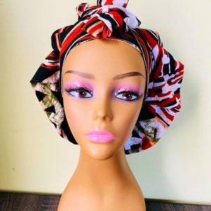 Handgefertigte Ankara SATIN LINED verstellbare Krawattenmütze, die vielseitig als Scrub Cap African Fabric Print Lok Cap Reversible Head wickeln ist