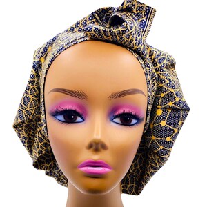 Handmade Ankara Satin Lined Adjustable Tie Bonnet, African Headwrap, African Print Headwrap, Headtie, Luxury Silk Headwrap
