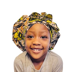 Children Bonnet Ankara Satin Lined Tie Cap Kids African Headwrap, Kids Headwrap, Kids Silk Stay on Bonnet, Kids Ankara Bonnet