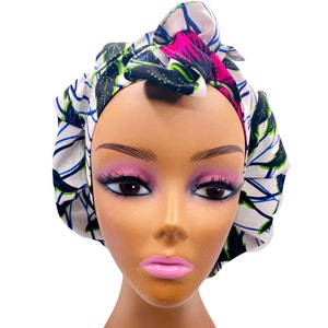 Stunning Ankara SATIN LINED Adjustable Tie Bonnet that is Versatile as a Scrub Cap  African Fabric Print Loc Cap Reversible Head wrap