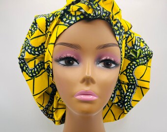 Gelbe Ankara Satin gefütterte Mütze: verstellbare Kopftuch, Chemo Cap