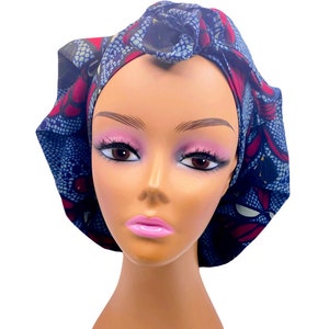 Unique Ankara SATIN LINED Adjustable Tie Bonnet that is versatile as a Scrub Cap  African Fabric Print African Head wrap