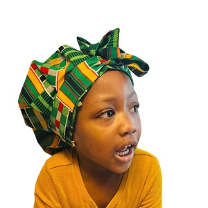 Baby Kente Bonnet Ankara Satin Lined with Ties, Kids African Headwrap, Kids Headwrap, Kids Silk Stay on Bonnet, Kids Ankara Bonnet