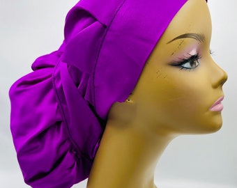 Extra grote paarse satijnen motorkap: verstelbare stropdas, beschermende haardoek