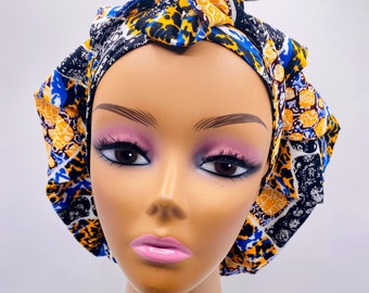 Handmade Ankara Satin-Lined Bonnet: Adjustable African Print Headwrap