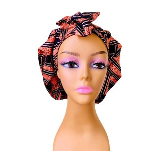 Colorful Ankara Cap Adjustable Tie  Protective Bonnet that is Versatil as a Scrub Cap and as a African Head wrap