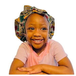 Baby Bonnet Ankara Satin Lined with Ties, Kids African Headwrap, Kids Headwrap, Kids Silk Stay on Bonnet, Kids Ankara Bonnet