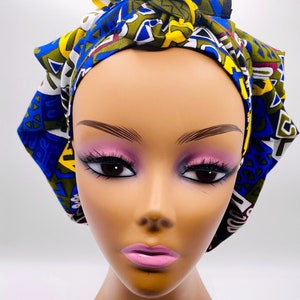 Handmade Ankara SATIN LINED Adjustable Tie Bonnet that is versatile as a Scrub Cap  African Fabric Print Loc Cap Reversible Head wrap