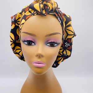 Handmade Ankara SATIN LINED Adjustable Tie Bonnet that is Versatile as a Scrub Cap  African Fabric Print Loc Cap Head wrap