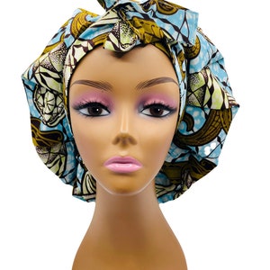 Impressionante gorro de gravata ajustável forrado de cetim de Ancara que é versátil como um boné de tecido africano estampado loc envoltório de cabeça
