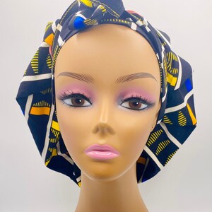 Handmade Ankara SATIN LINED Adjustable Tie Bonnet that is versatile as a Scrub Cap  African Fabric Print Loc Cap Reversible Head wrap