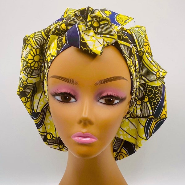 Kaia Limited Edition Holiday Gold Print Slip On Satin Lined Headwrap and Mask