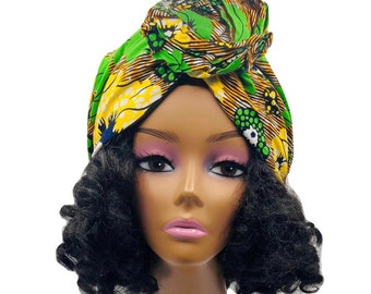 XL Ankara Pretied Turban: Satin Lined Protective Head Wrap
