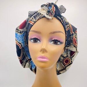 Handmade Ankara SATIN LINED Adjustable Tie Bonnet that is versatile as a Scrub Cap  African Fabric Print Loc Cap Reversible Head wrap