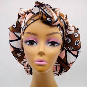 Handmade Ankara SATIN LINED Adjustable Tie Bonnet that is Versatile as a Scrub Cap  African Fabric Print Loc Cap Reversible Head wrap