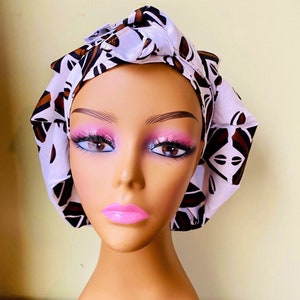 Handmade Ankara SATIN LINED Adjustable Tie Bonnet that is versatile as a Scrub Cap  African Fabric Print Loc Cap Reversible Head wrap